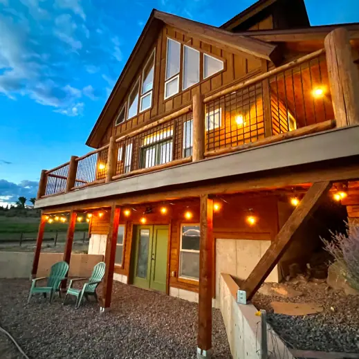 Country Cabin exterior and open lawn